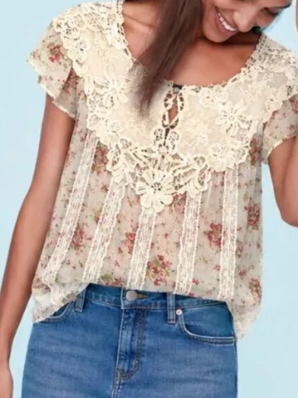 NWT  Romantic Rachel Ashwell-like Cotton & Lace Top (L)